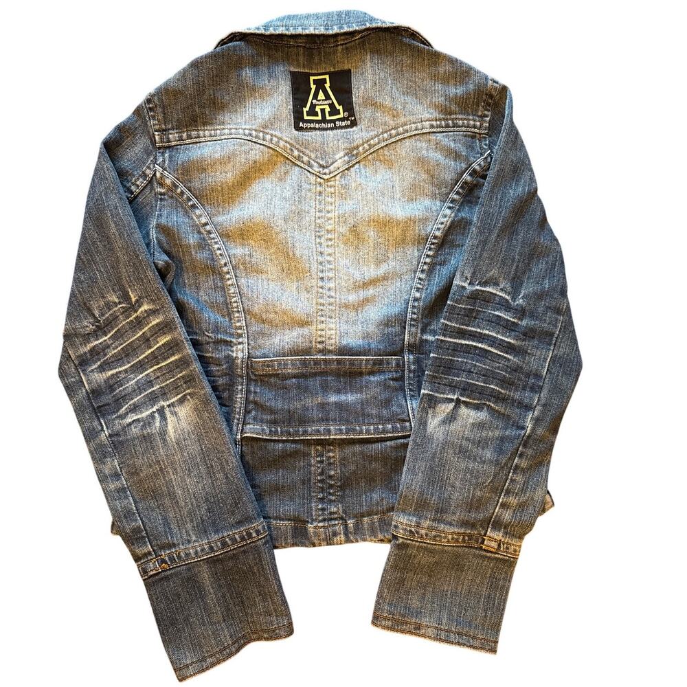 Custom App State Mountaineers Cropped Denim Jacket Vintage Style XS 🤍🖤💛